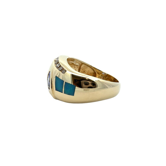 STS 14k Yellow Gold 1.07cttw Tanzanite 0.35cttw Diamond & Opal Inlay Ring4