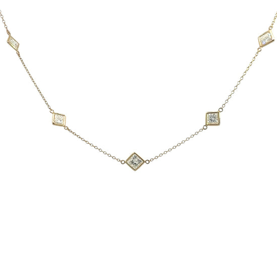 14k Yellow Gold Graduated Square 3.10cttw Diamond Station Necklace 20"0