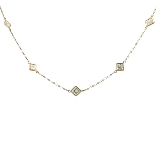 14k Yellow Gold Graduated Square 3.10cttw Diamond Station Necklace 20"0