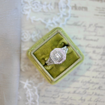 Vintage 14k White Gold 0.37tcw(1.44cttw) Emerald-Cut Diamond Engagement Ring0