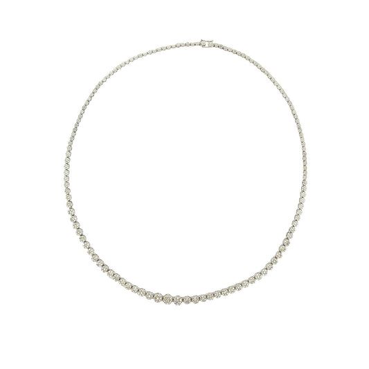 14k White Gold Graduated 2.30cttw Diamond Cluster Statement Necklace 18"1