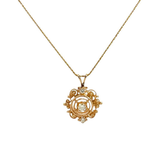 Vintage 14k Yellow Gold and 0.28cttw Diamond Filigree Pendant Necklace 20"0