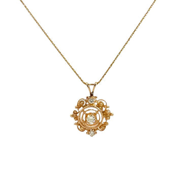 Vintage 14k Yellow Gold and 0.28cttw Diamond Filigree Pendant Necklace 20"0