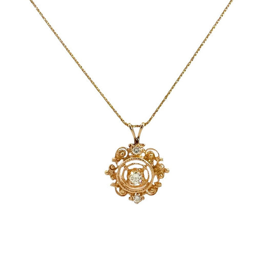 Vintage 14k Yellow Gold and 0.28cttw Diamond Filigree Pendant Necklace 20"0