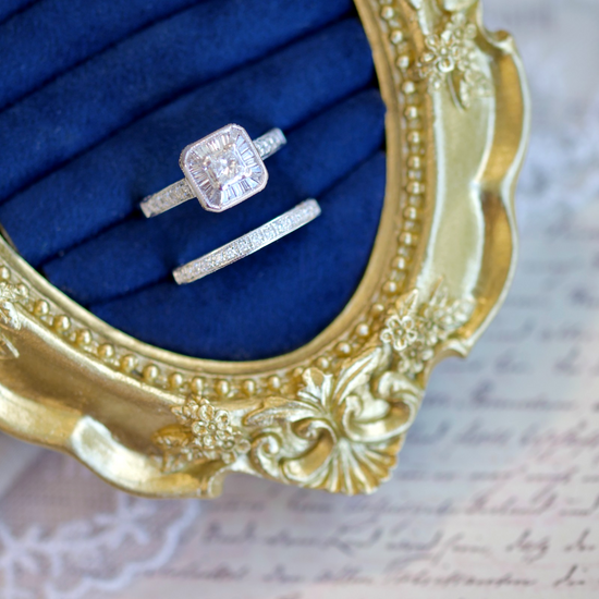 14k White Gold Princess-Cut with Halo 1.31cttw Diamond Engagement Ring Set0
