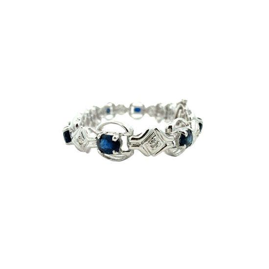 14k White Gold 0.14cttw Diamond and 4.56cttw Sapphire Link Bracelet1