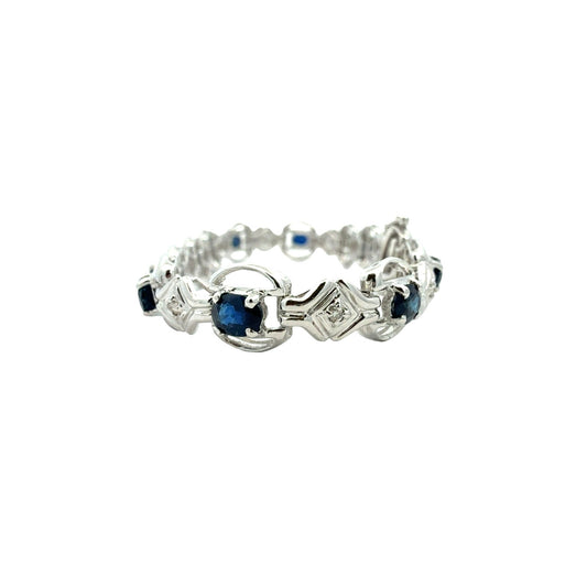 14k White Gold 0.14cttw Diamond and 4.56cttw Sapphire Link Bracelet1