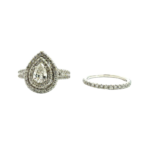 14k White Gold 2.64ctw(0.55ctw) Pear Diamond Halo Engagement Ring Set Size 5.751