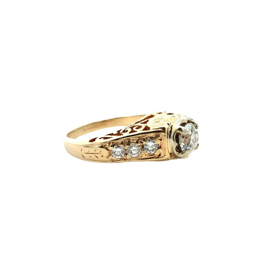 Vintage 14k Yellow Gold Euro-Cut 0.76cttw Diamond Filigree Engagement Ring3