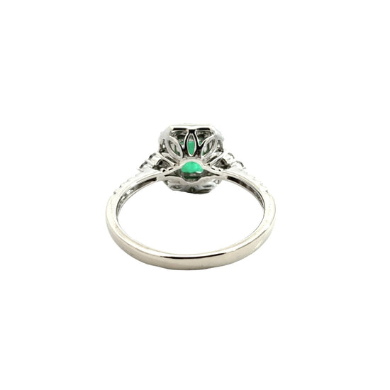 Royal 14k White Gold 1.02tcw Emerald and 0.63cttw Diamond Halo Cocktail Ring3