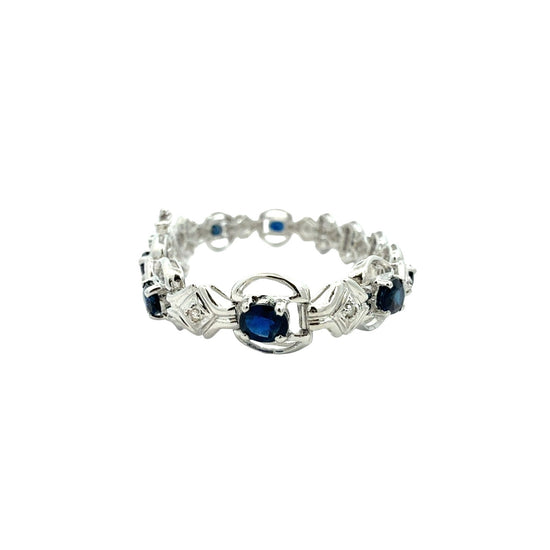 14k White Gold 0.14cttw Diamond and 4.56cttw Sapphire Link Bracelet3