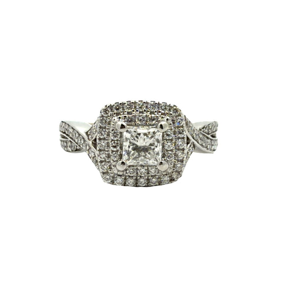 14k White Gold (1.28ctw) Diamond Princess Cut Engagement Ring with Chevron Bands1