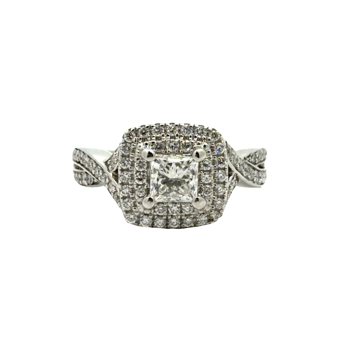 14k White Gold (1.28ctw) Diamond Princess Cut Engagement Ring with Chevron Bands1