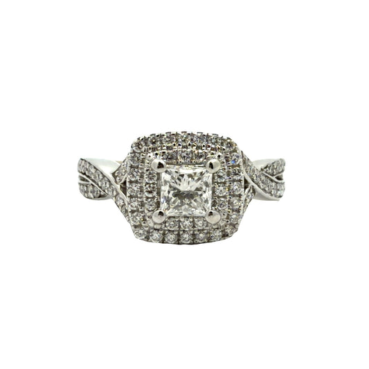 14k White Gold (1.28ctw) Diamond Princess Cut Engagement Ring with Chevron Bands1
