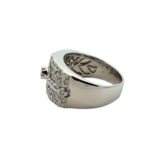 18k White Gold Art Deco Style 0.71ctw Diamond Cluster Ring Size 7.52