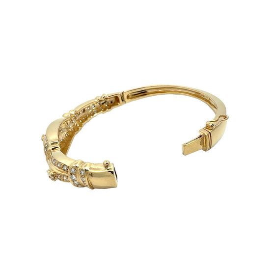 14k Yellow Gold Stamped 3.13cttw Diamond Ornate Hinged Bangle Bracelet5