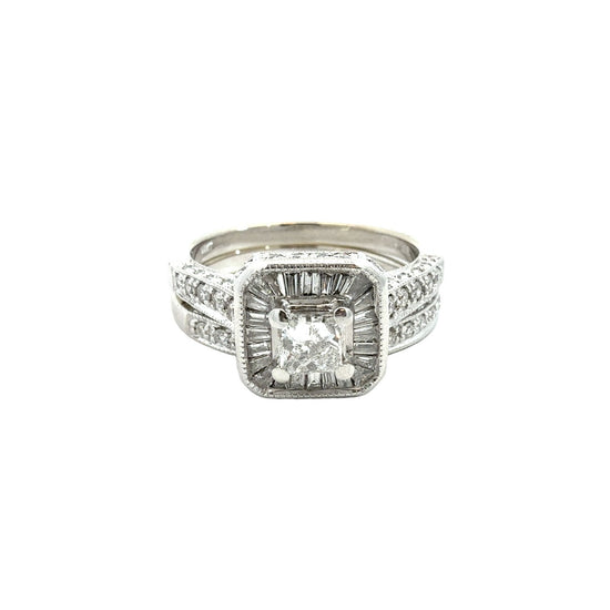 14k White Gold Princess-Cut with Halo 1.31cttw Diamond Engagement Ring Set2