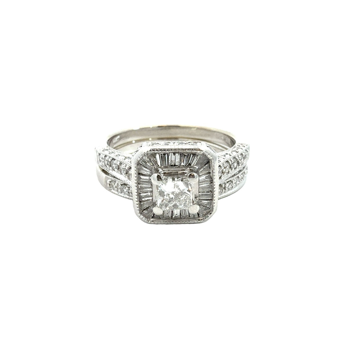 14k White Gold Princess-Cut with Halo 1.31cttw Diamond Engagement Ring Set2