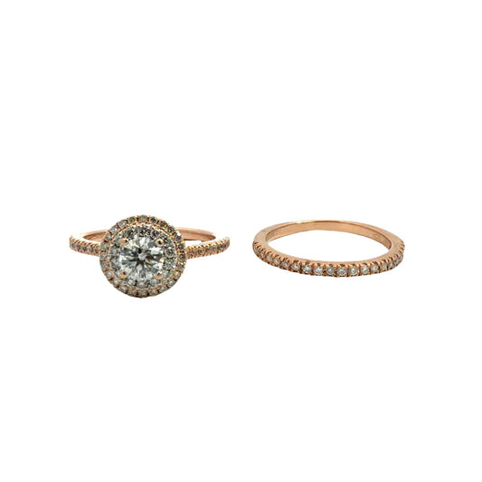 14k Rose Gold Celebration Grand Double Halo 0.88cttw Diamond Bridal Set Size 5.51