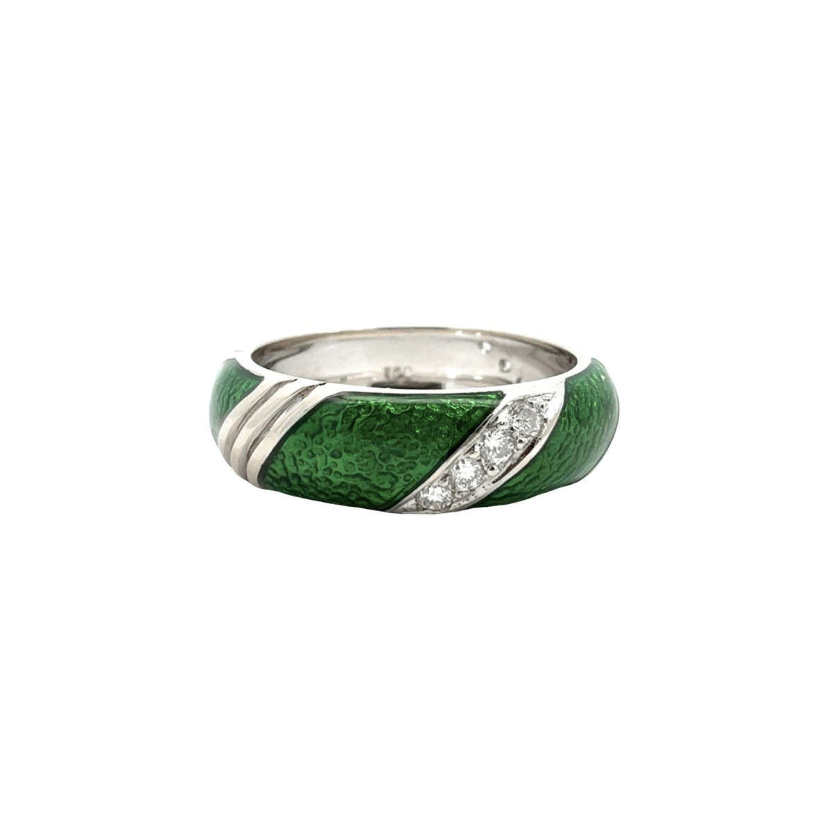 Hidalgo 18k White Gold Green Enamel and 0.24cttw Diamond Band Ring2
