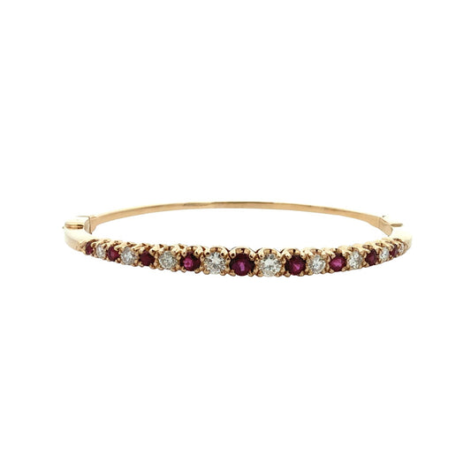Vintage 14k Yellow Gold 0.68cttw Ruby 0.70cttw Diamond Hinged Bangle Bracelet1
