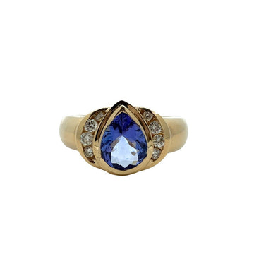 14k Yellow Gold Pear-Shaped 1.52tcw Tanzanite & 0.21cttw Diamond Cocktail Ring0