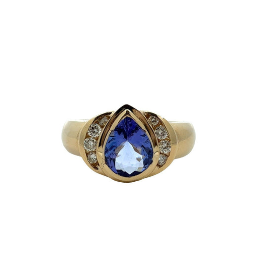 14k Yellow Gold Pear-Shaped 1.52tcw Tanzanite & 0.21cttw Diamond Cocktail Ring0