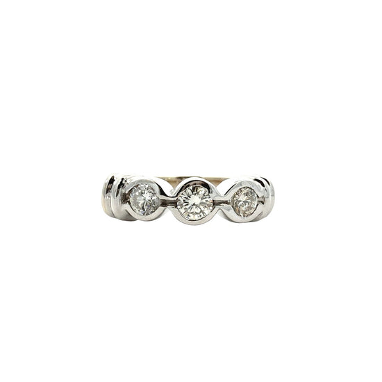14k White Gold Three-Stone 0.50cttw Diamond Bezel-Set Band0