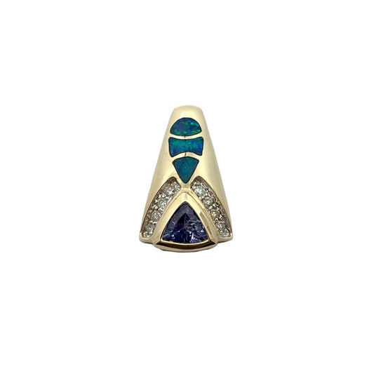 14k Yellow Gold 0.49tcw Tanzanite 0.14cttw Diamond & Opal Inlay Pendant0