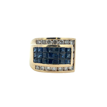 13.5k Yellow Gold 0.81cttw Diamond & 1.26cttw Sapphire Statement Ring Size 6.750