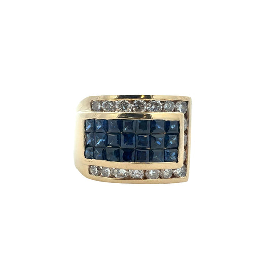 13.5k Yellow Gold 0.81cttw Diamond & 1.26cttw Sapphire Statement Ring Size 6.750