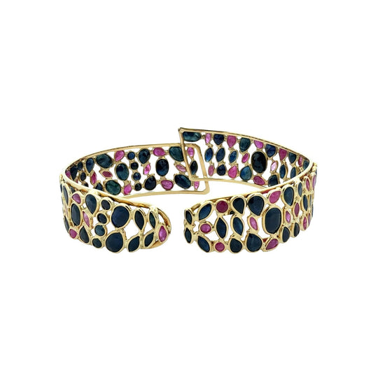 Vitnage 18k Yellow Gold 16.10cttw Sapphire & 3.31cttw Ruby Cuff Bracelet2