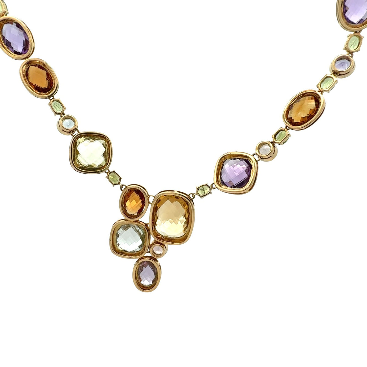 18k Yellow Gold Multi-Stone Bezel Statement Necklace3