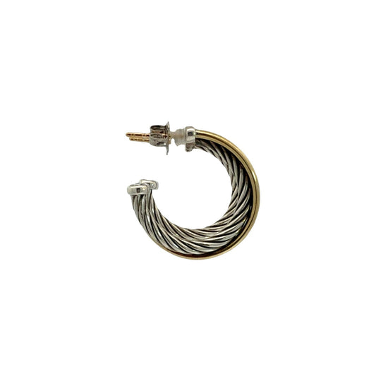 David Yurman Two-Tone Twisted Cable Crossover Hoop Earrings3