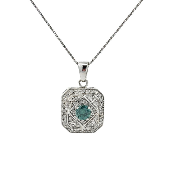 Vintage 14k White Gold 0.31tcw Blue Diamond Geometric Pendant Necklace0