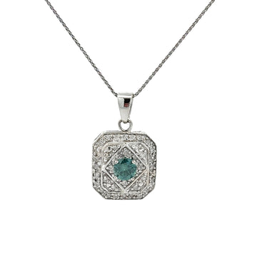 Vintage 14k White Gold 0.31tcw Blue Diamond Geometric Pendant Necklace0