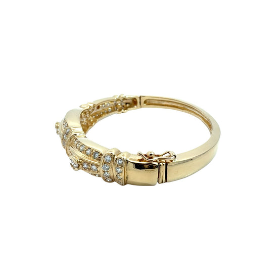 14k Yellow Gold Stamped 3.13cttw Diamond Ornate Hinged Bangle Bracelet2