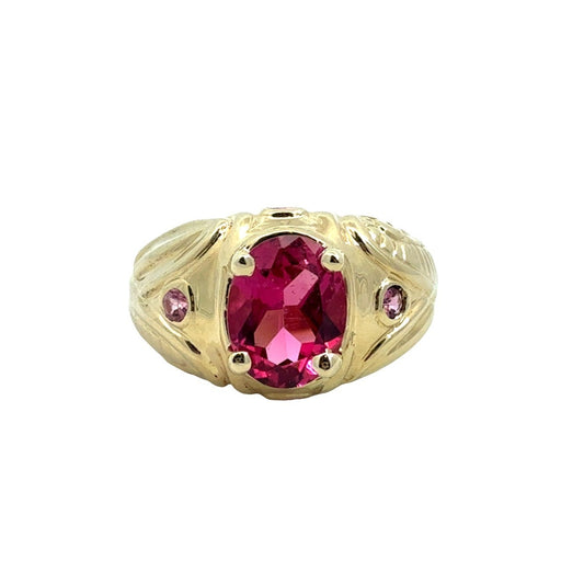 Vintage 14k Yellow Gold & 1.78cttw Pink Tourmaline Multistone Statement Ring 0