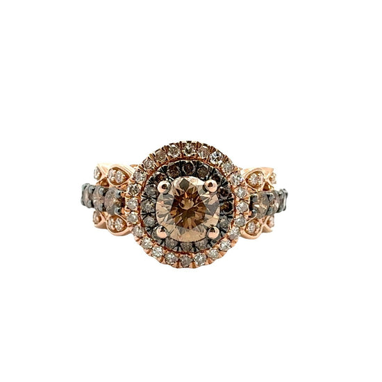 14k Rose Gold Round 1.62cttw Diamond Double Halo Cocktail Ring0