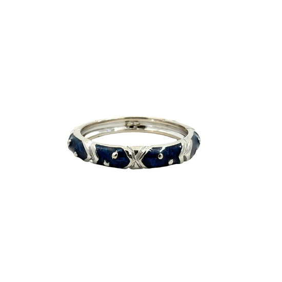 18k White Gold Blue Enamel and 0.03cttw Diamond Band Ring4