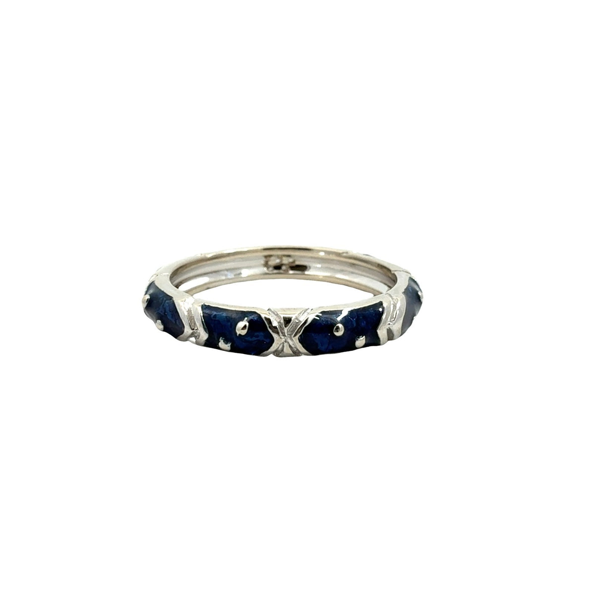 18k White Gold Blue Enamel and 0.03cttw Diamond Band Ring4