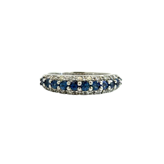 14k White Gold 0.55cttw Sapphire & 0.25cttw Diamond Band Ring Size 70