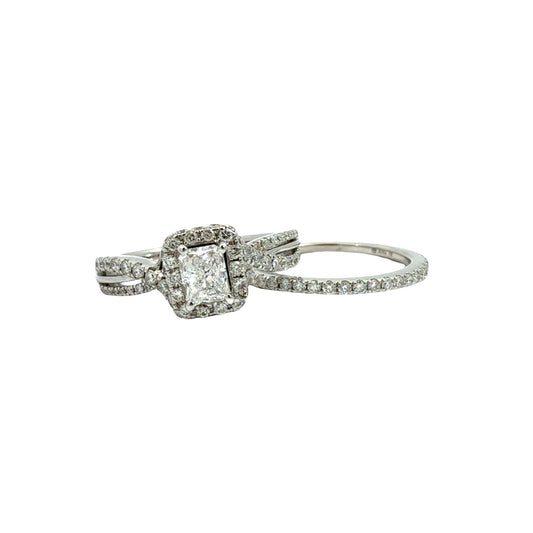 Neil Lane 14k White Gold 1.37cttw Radiant Diamond Halo Engagement Ring & AM Band1