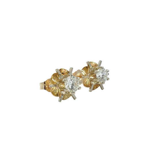 Antique 14k Yellow Gold Two-Tone 0.54cttw Diamond Buttercup-Set Stud Earrings2