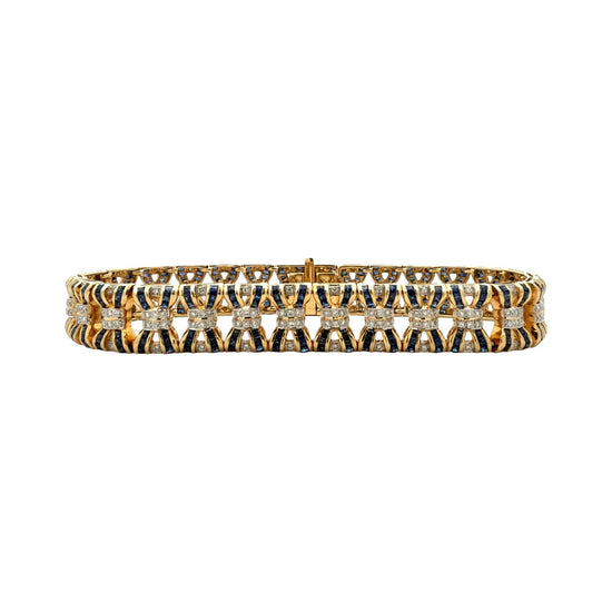 LeVian 18k Yellow Gold 6.72cttw Sapphire and 1.68cttw Diamond Chain Bracelet1