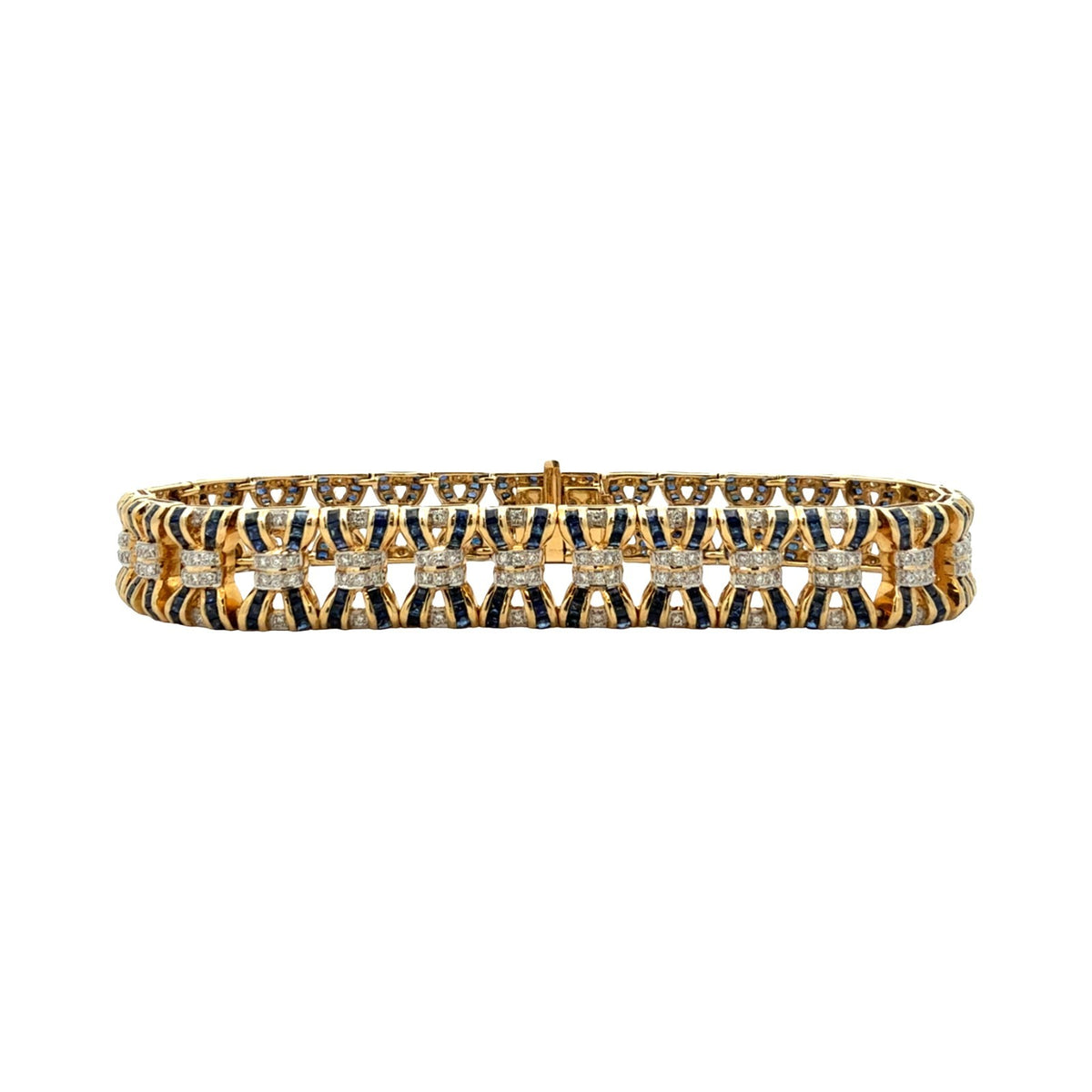 LeVian 18k Yellow Gold 6.72cttw Sapphire and 1.68cttw Diamond Chain Bracelet1