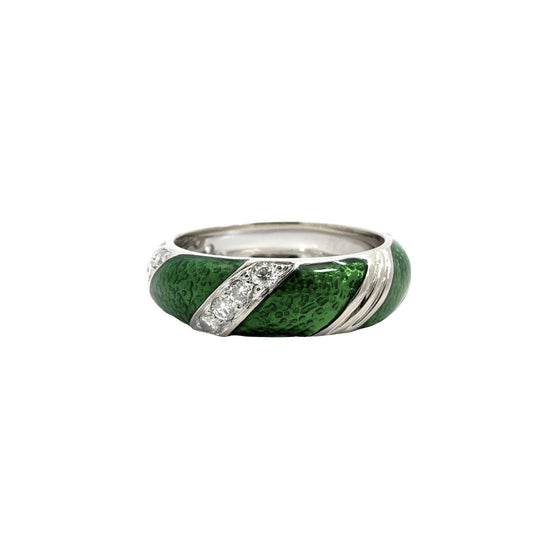 Hidalgo 18k White Gold Green Enamel and 0.24cttw Diamond Band Ring4