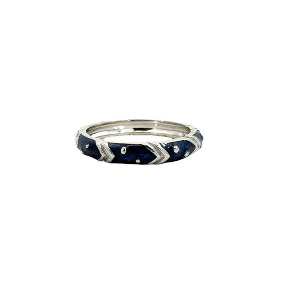 18k White Gold Blue Enamel and 0.03cttw Diamond Band Ring3