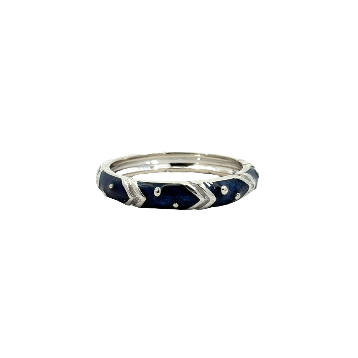 18k White Gold Blue Enamel and 0.03cttw Diamond Band Ring3