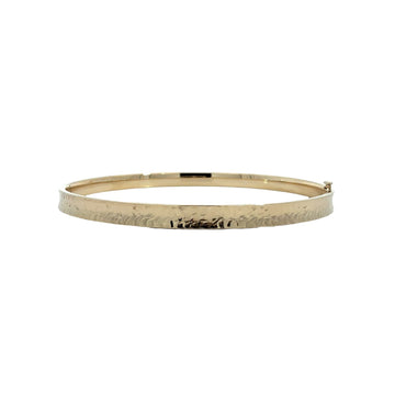 14k Yellow Gold Textured Hinged Bangle Bracelet 7.5"0